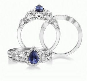 The Different Kinds of Sapphire, Septembers Birthstone Pear-Blue-Sapphire-and-Diamond-Wedding-Ring-20