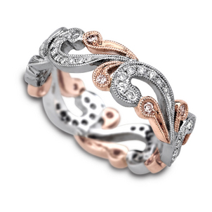 The Diamond is Aprils Birthstone Rose-Gold-and-White-Gold-Band-with-Pink-Diamonds-5