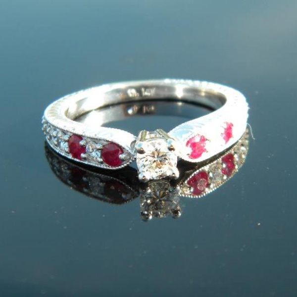 Antique Style Diamond and Ruby Ring Custom77-1-18