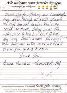 Betsy went the extra mile to try her best to fix my ring. maureen-diana-review-13