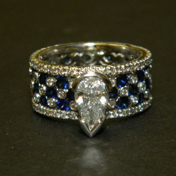photo number four of Diamond and Sapphire Wide Band Ring item Custom73