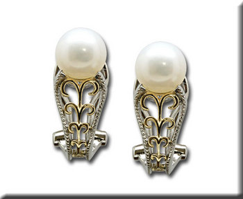 photo number one of Sterling Silver /14K Yellow Gold Freshwater Pearl Earrings item ESV006P2XNI