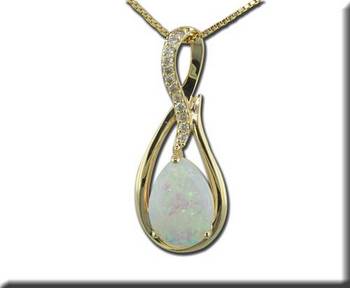 photo number one of 14K Yellow Gold Natural Opal/Diamond Pendant item PPF068N12CI