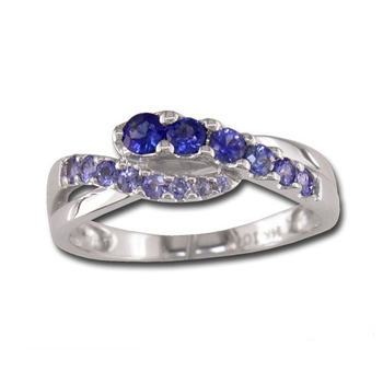 photo number one of 14K White Gold Graduated Blue Sapphire Ring item R325GUGS1WI