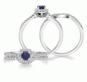 photo number one of Hint - 14K White Gold 4mm Round Blue Sapphire/Diamond Wedding Ring item RBC017S13WI