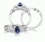 photo of Flutter - 14K White Gold 7x5 Pear Blue Sapphire/Diamond Wedding Ring item RBC034S13WI